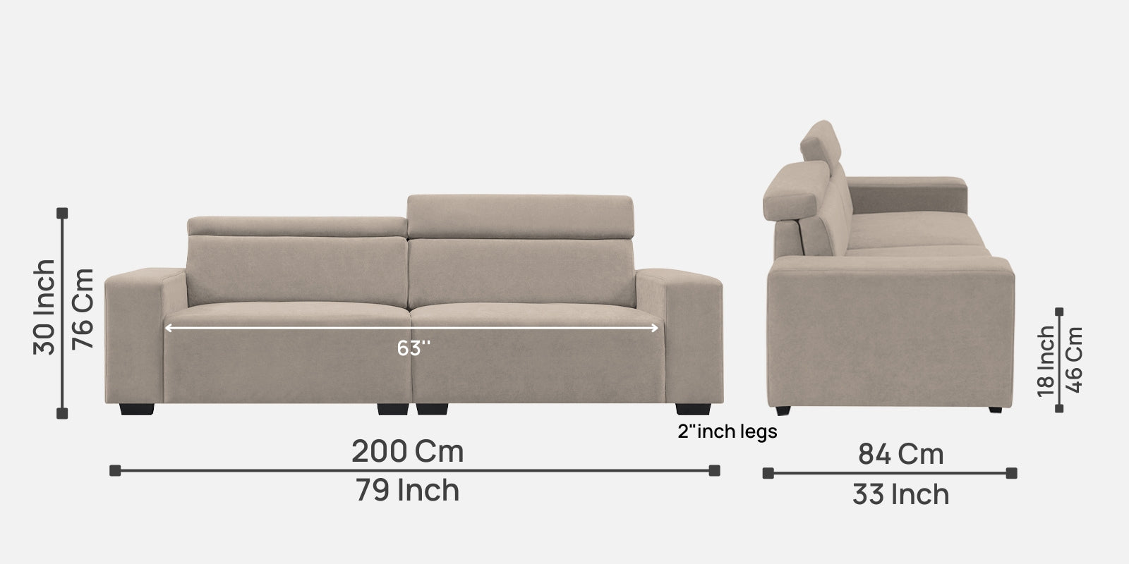 Hiro Fabric 3 Seater Sofa In Oat-Beige Colour