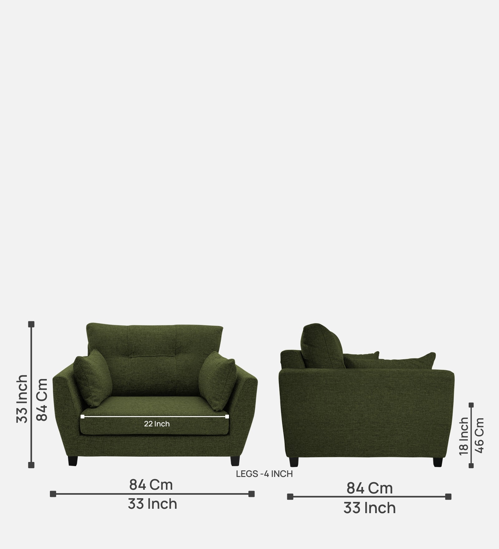 Mario Fabric 1 Seater Sofa in Olive Green Colour