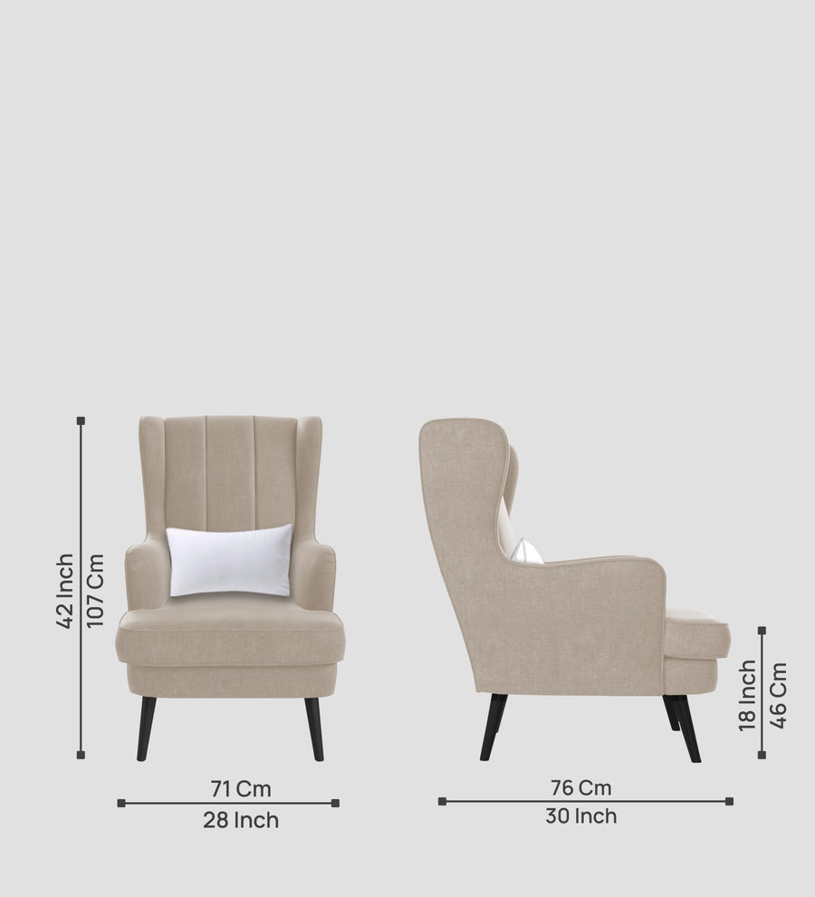 Niya Velvet Wing Chair In Cream Beige Colour - Febonic Living