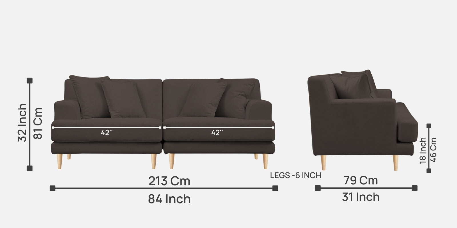 Woody Fabric 3 Seater Sofa in Lito Brown Colour