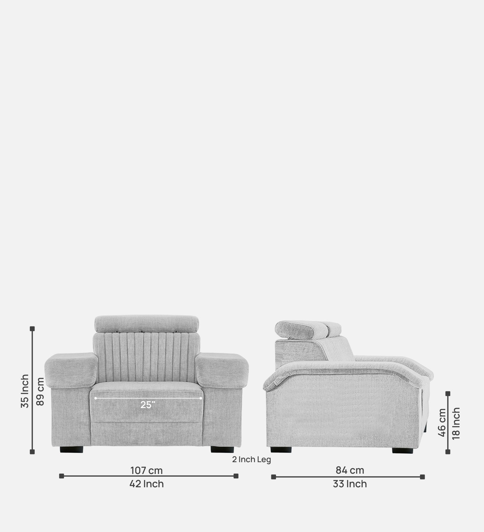 Draco Fabric 1 Seater Sofa In  Lit Grey Colour - Febonic Living