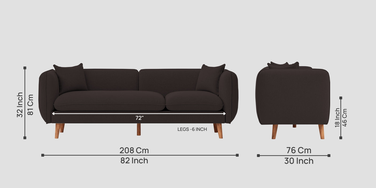 Reva Fabric 3 Seater Sofa In Pebble Brown Colour - Febonic Living