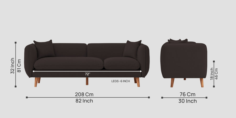 Reva Fabric 3 Seater Sofa In Pebble Brown Colour - Febonic Living