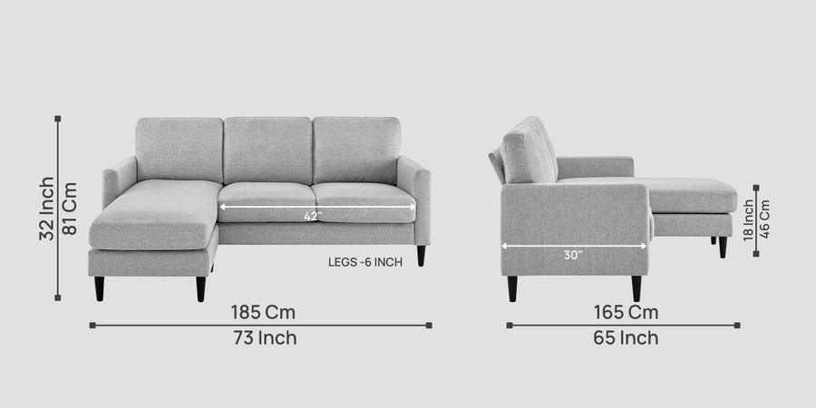 Romie Fabric Rhs Sectional Sofa 2 Lounger In Lit Grey Colour - Febonic Living