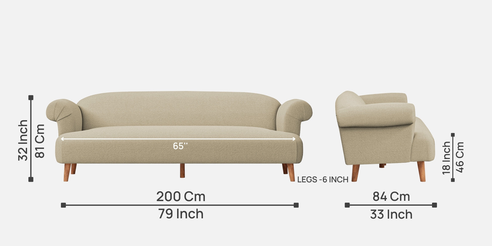 Barber Fabric 3 Seater Sofa in Honey Beige Colour