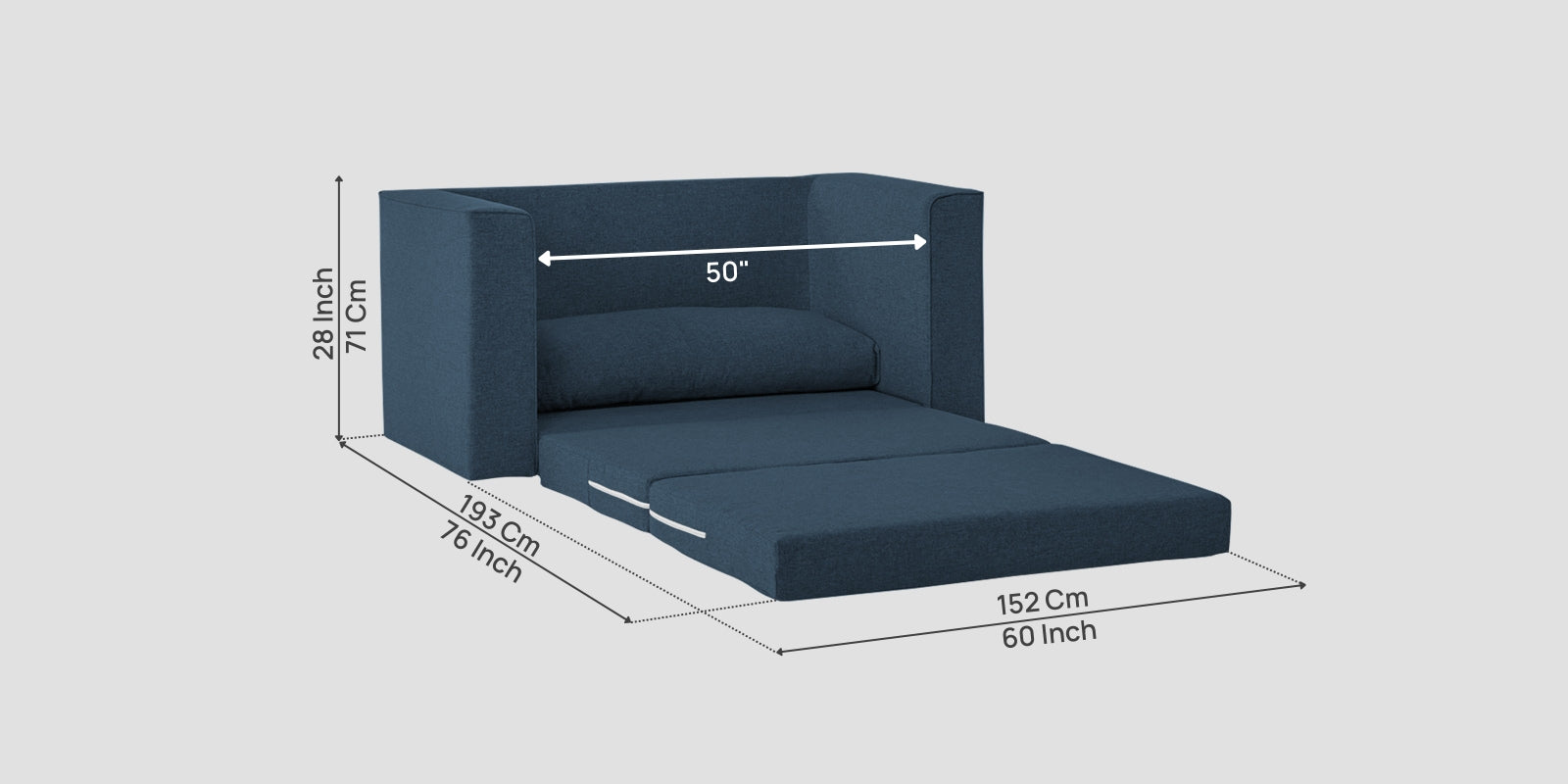 Kenia Fabric 2 Seater Foldable Sofa Cum Bed In Light Blue Colour - Febonic Living