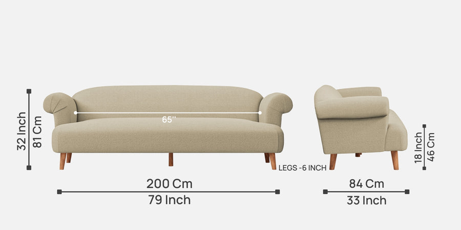 Barber Fabric 3 Seater Sofa In Honey Beige Colour - Febonic Living