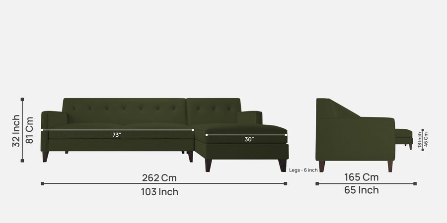 Miller Fabric Lhs Sectional Sofa 3 Lounger In Olive Green Colour - Febonic Living