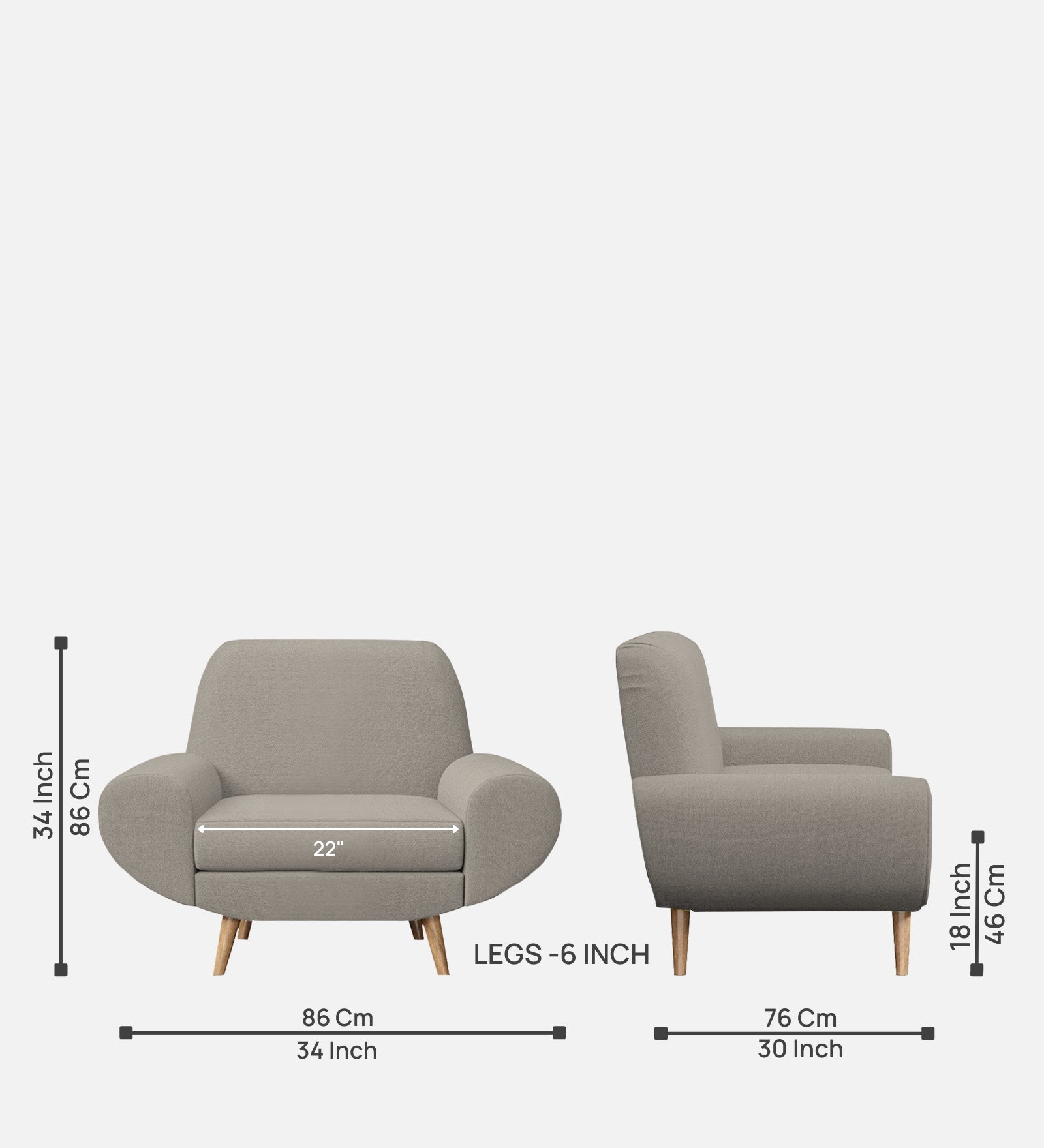 Jessy Fabric 1 Seater Sofa in Ash Grey Colour