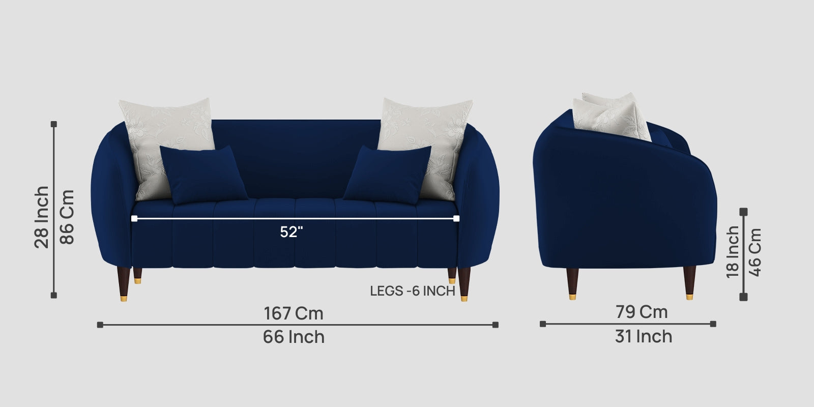 Hairo Velvet 2 Seater Sofa In Imperial Blue Colour - Febonic Living