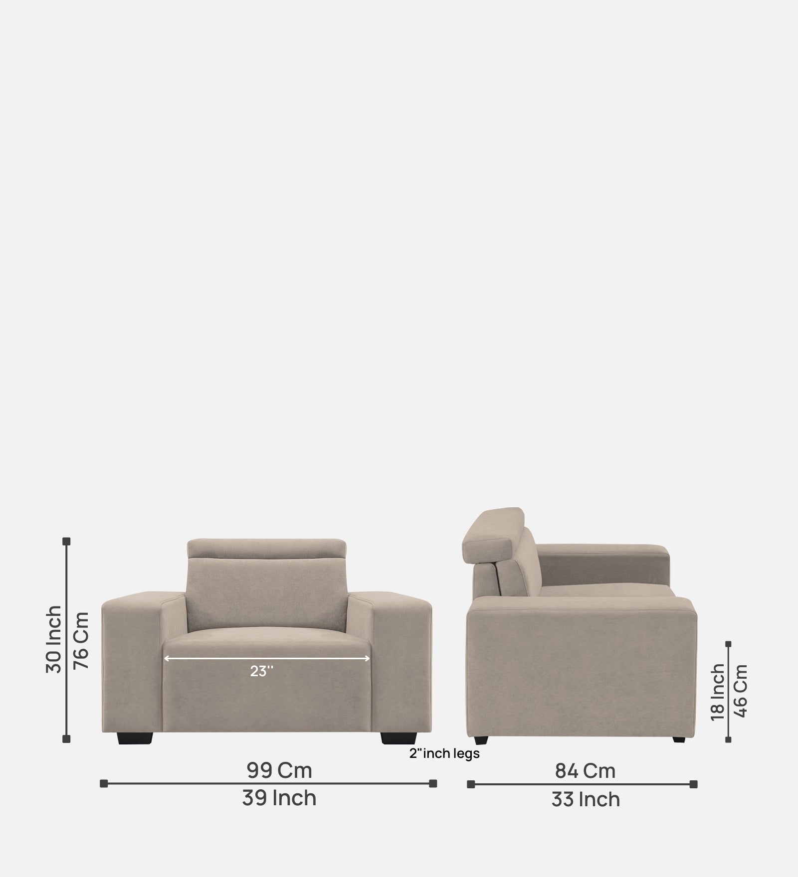 Hiro Fabric 1 Seater Sofa In Oat Beige Colour