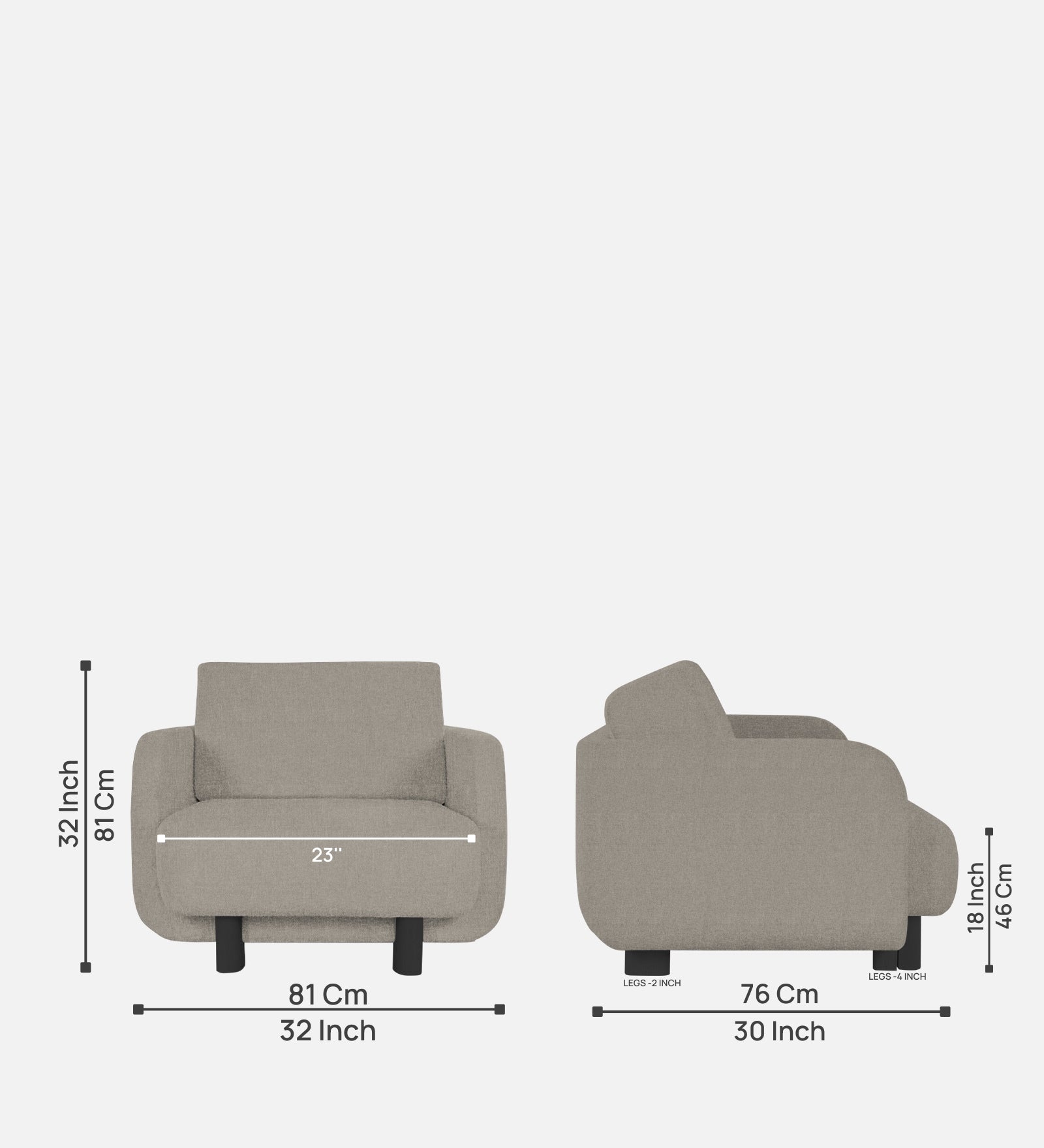 Varu Fabric 1 Seater Sofa In  Ash Grey Colour - Febonic Living