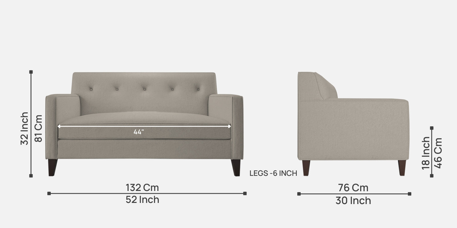 Miller Fabric 2 Seater Sofa in Ash Grey Colour