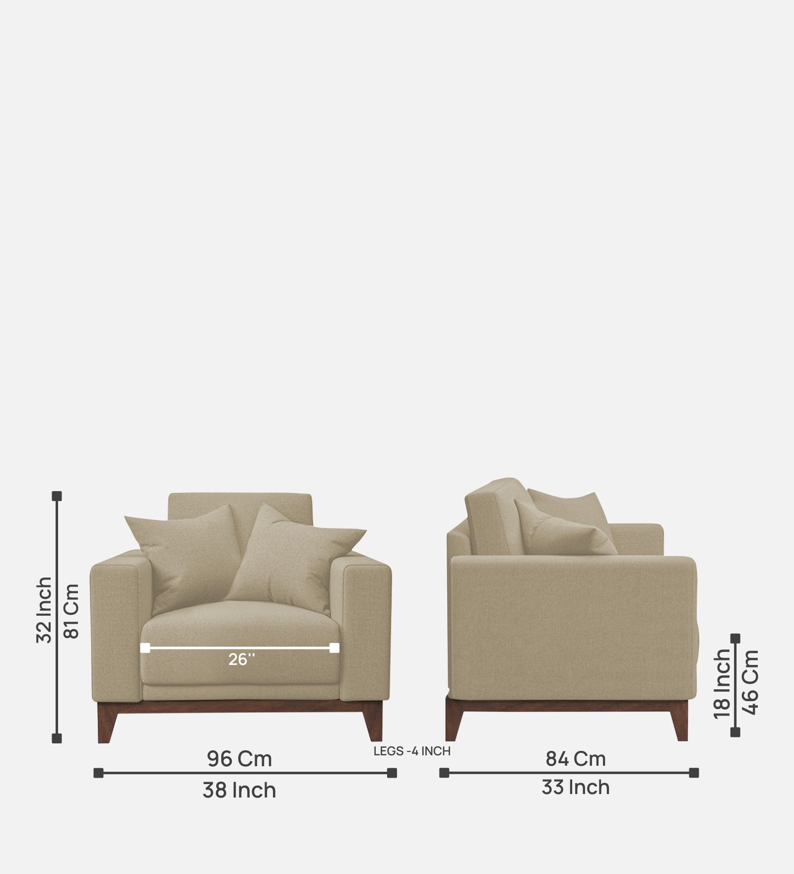 Luca Fabric 1 Seater Sofa in Honey Beige Colour