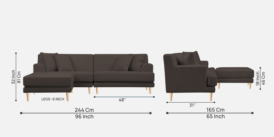 Woody Fabric Rhs Sectional Sofa 3 Lounger In Lito Brown Colour - Febonic Living
