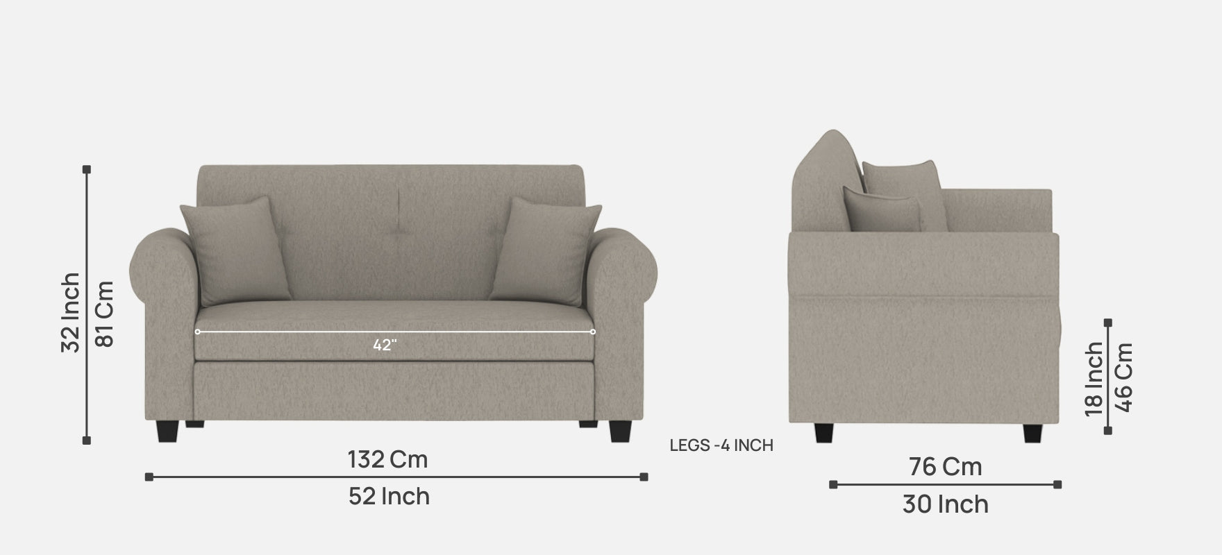 Derado Fabric 2 Seater Sofa in Lit Grey Colour