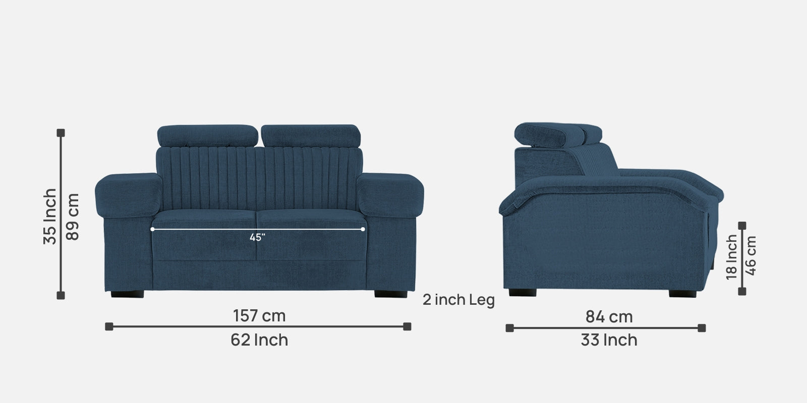 Draco Fabric 2 Seater Sofa In Light Blue Colour - Febonic Living