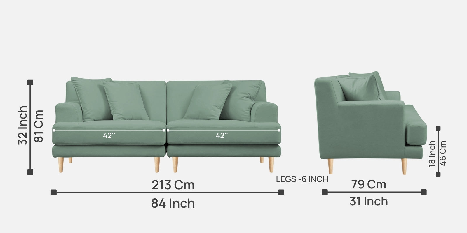 Woody Fabric 3 Seater Sofa in Mist Blue Colour