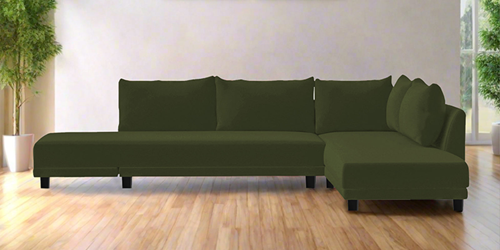 Ira Fabric LHS 6 Seater Sofa Cum Bed In Olive Green Colour