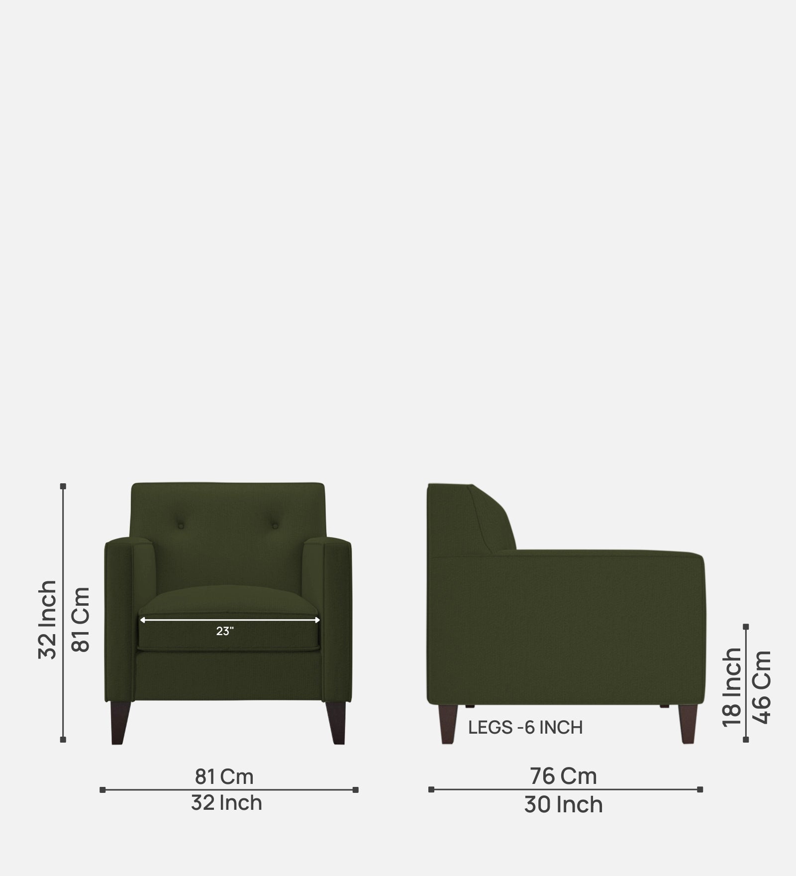 Miller Fabric 1 Seater Sofa in Olive Green Colour