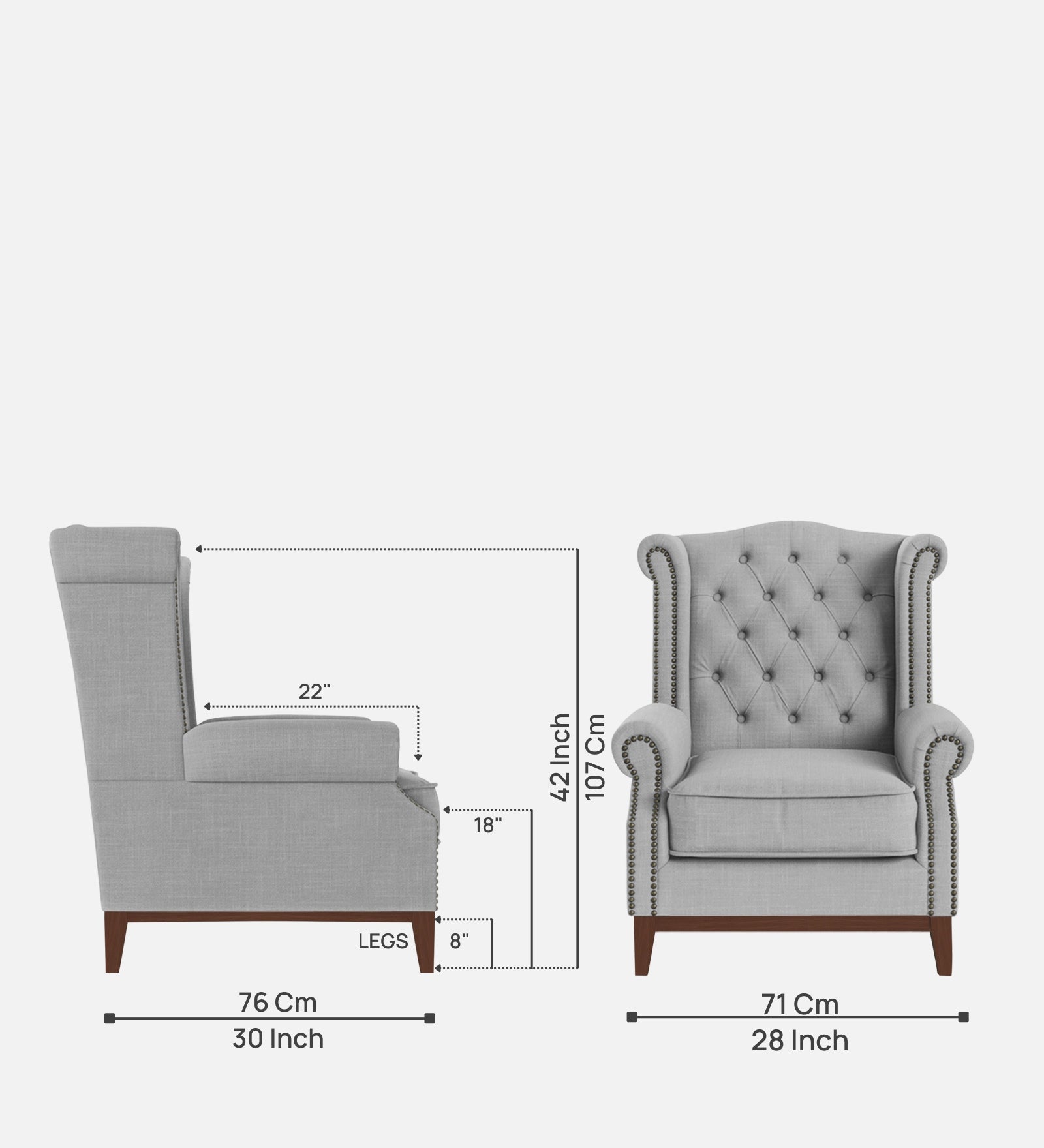 Nory Fabric 1 Seater Wing Chair in Lit Grey Colour