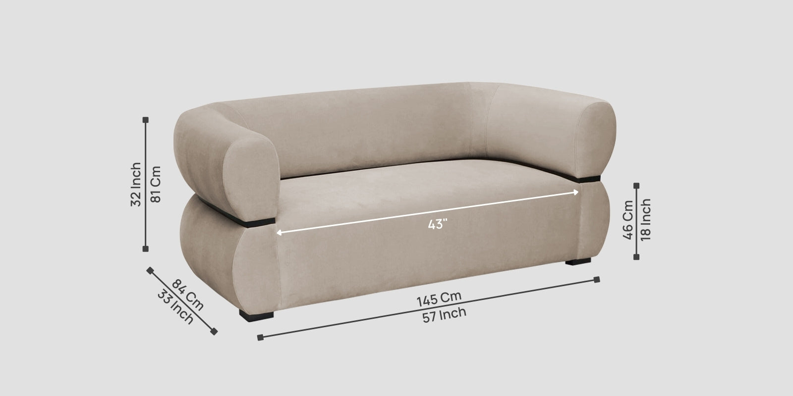 Kula Velvet 2 Seater Sofa In Cream Beige Colour