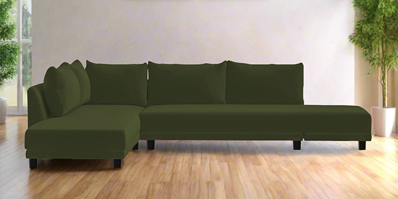 Ira Fabric RHS 6 Seater Sofa Cum Bed In Olive Green Colour