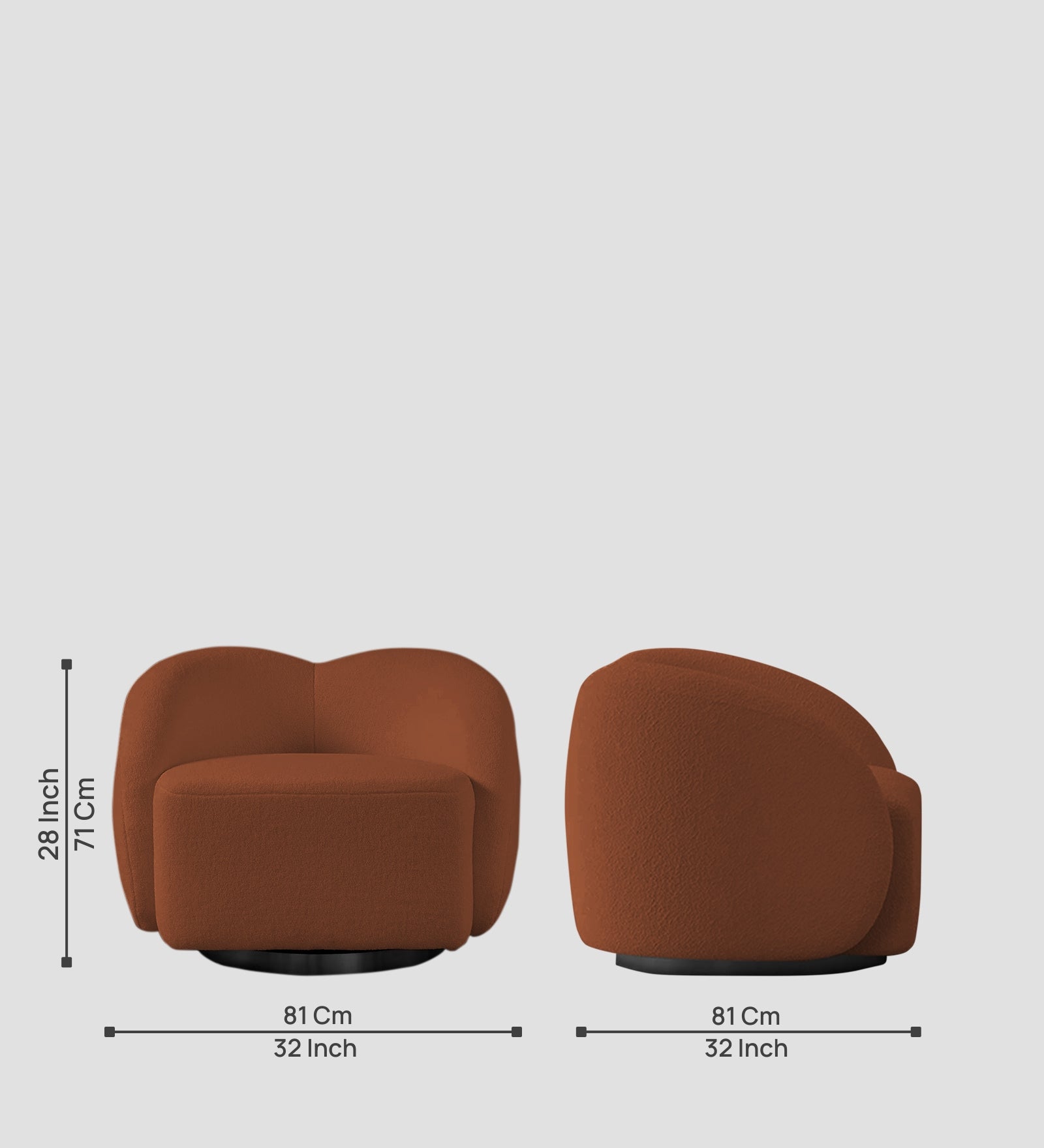 Miles Boucle Fabric Swivel Chair in Rust Orange Colour