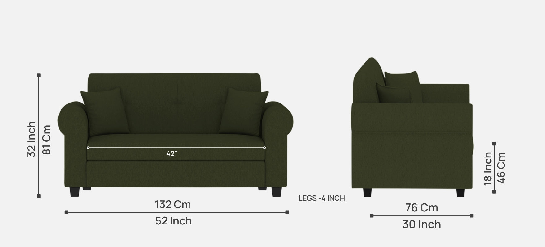 Derado Fabric 2 Seater Sofa in Olive Green Colour