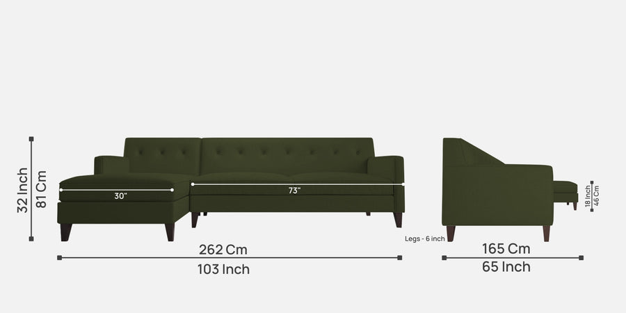 Miller Fabric Rhs Sectional Sofa 3 Lounger In Olive Green Colour - Febonic Living