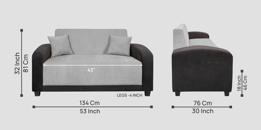 Alex Fabric 2 Seater Sofa In Lit Grey Colour - Febonic Living
