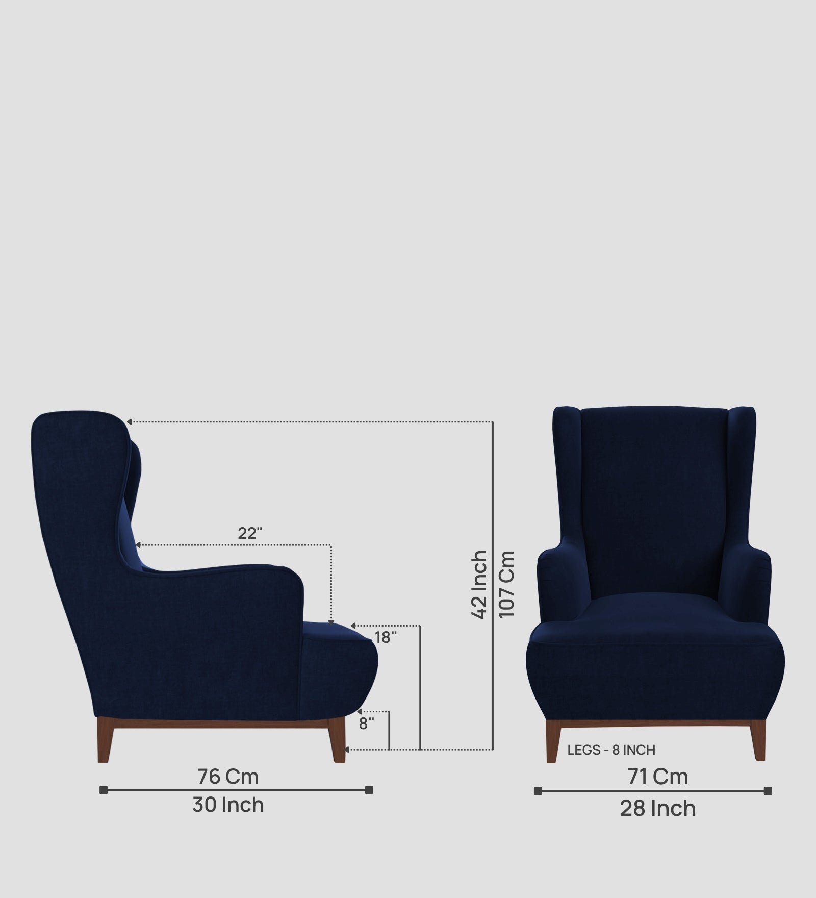 Suri Velvet 1 Seater Wing Chair in Dark Blue Colour