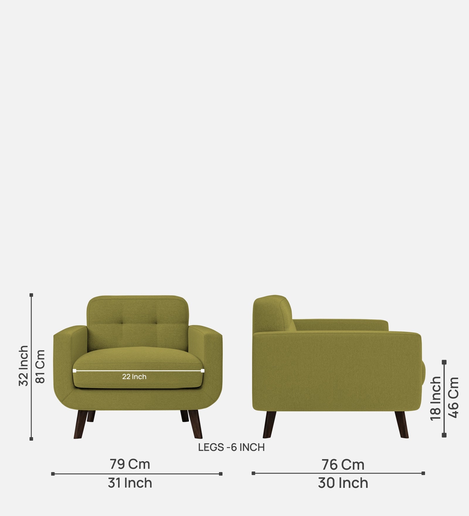 Marsela Fabric 1 Seater Sofa in Kelly Green Colour