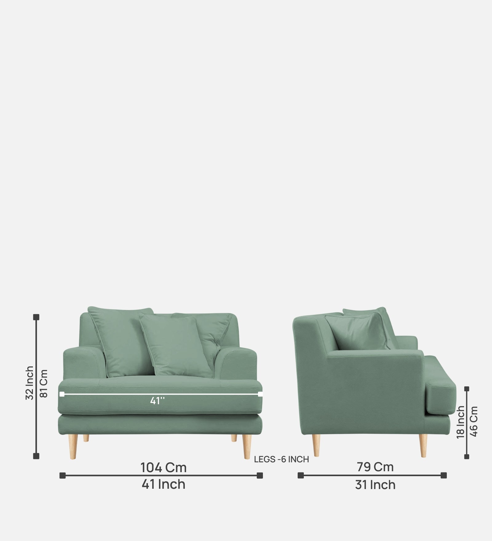 Woody Fabric 1 Seater Sofa in Mist Blue Colour