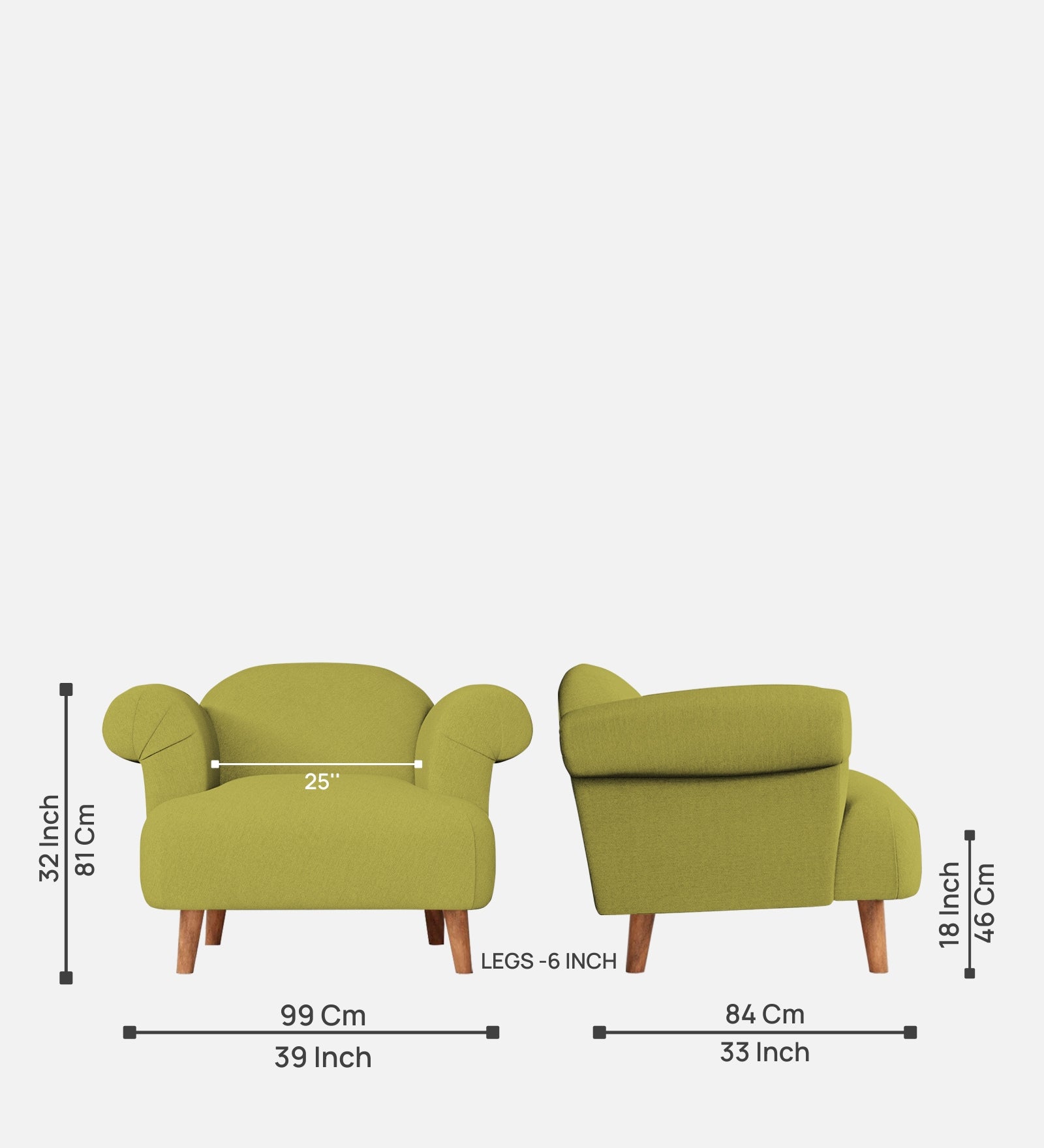 Barber Fabric 1 Seater Sofa in Kelly Green Colour