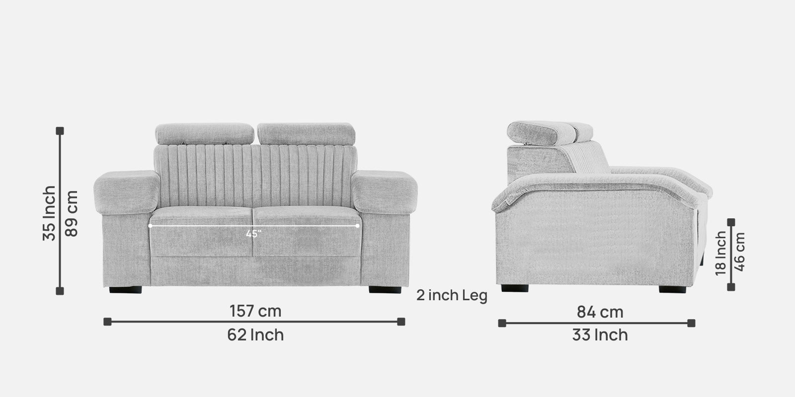 Draco Fabric 2 Seater Sofa In Lit Grey Colour - Febonic Living