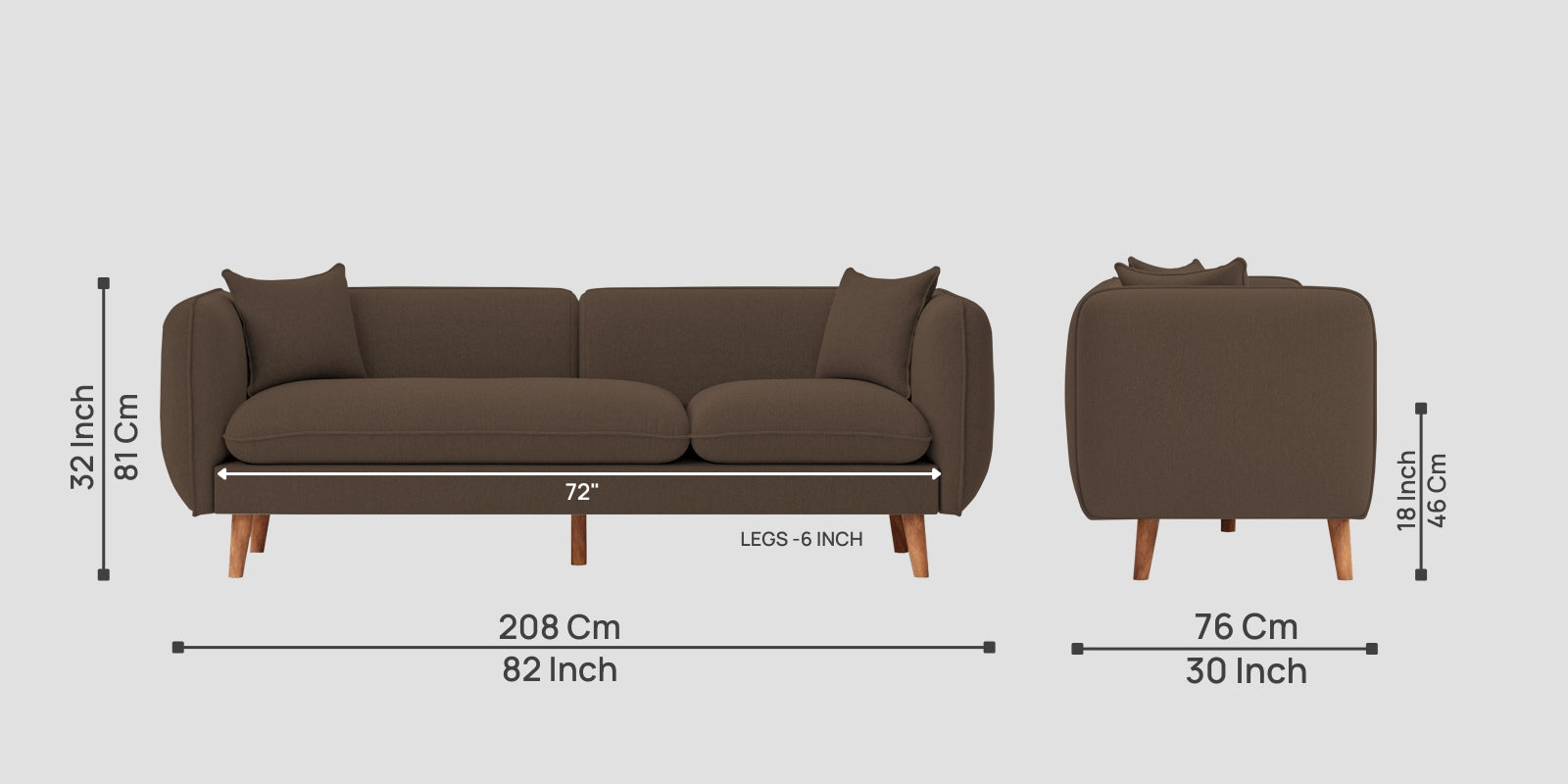 Reva Fabric 3 Seater Sofa In Rosy Brown Colour - Febonic Living
