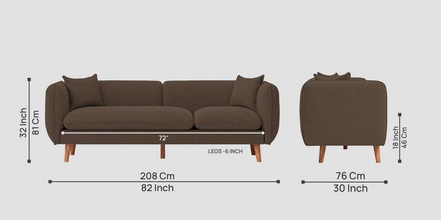 Reva Fabric 3 Seater Sofa In Rosy Brown Colour - Febonic Living