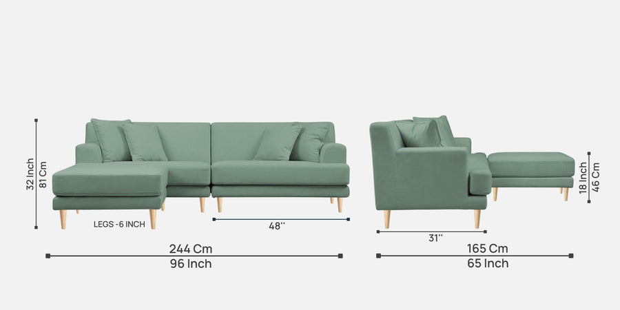 Woody Fabric Rhs Sectional Sofa 3 Lounger In Mist Blue Colour - Febonic Living