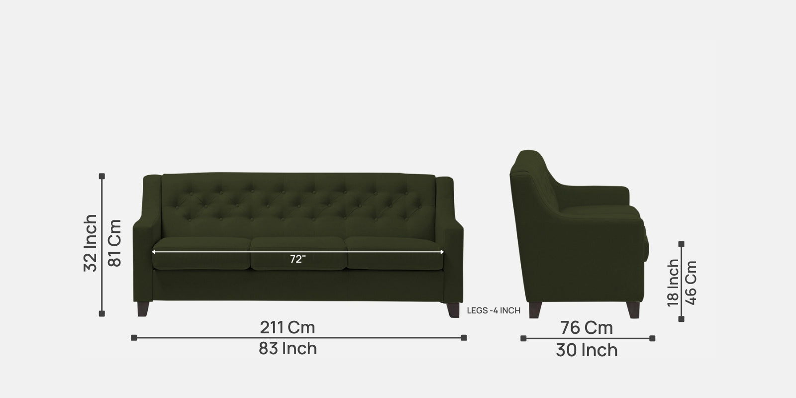 Baidy Fabric 3 Seater Sofa in Olive Green Colour