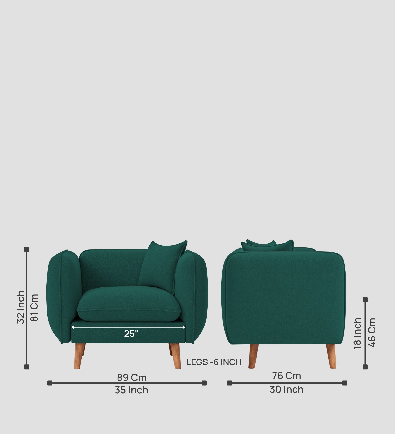 Reva Fabric 1 Seater Sofa In  Sage Green Colour - Febonic Living