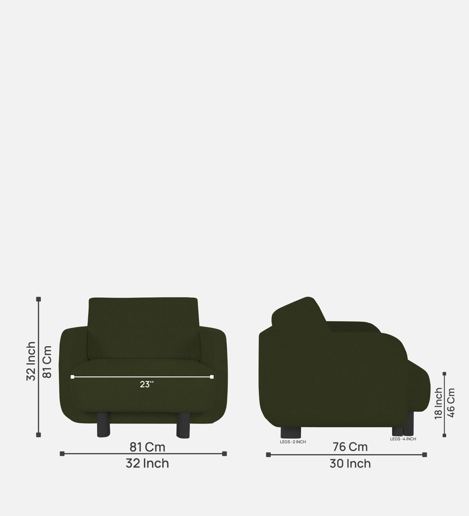 Varu Fabric 1 Seater Sofa In  Olive Green Colour - Febonic Living