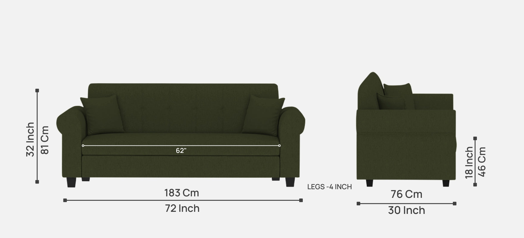 Derado Fabric 3 Seater Sofa in Olive Green Colour