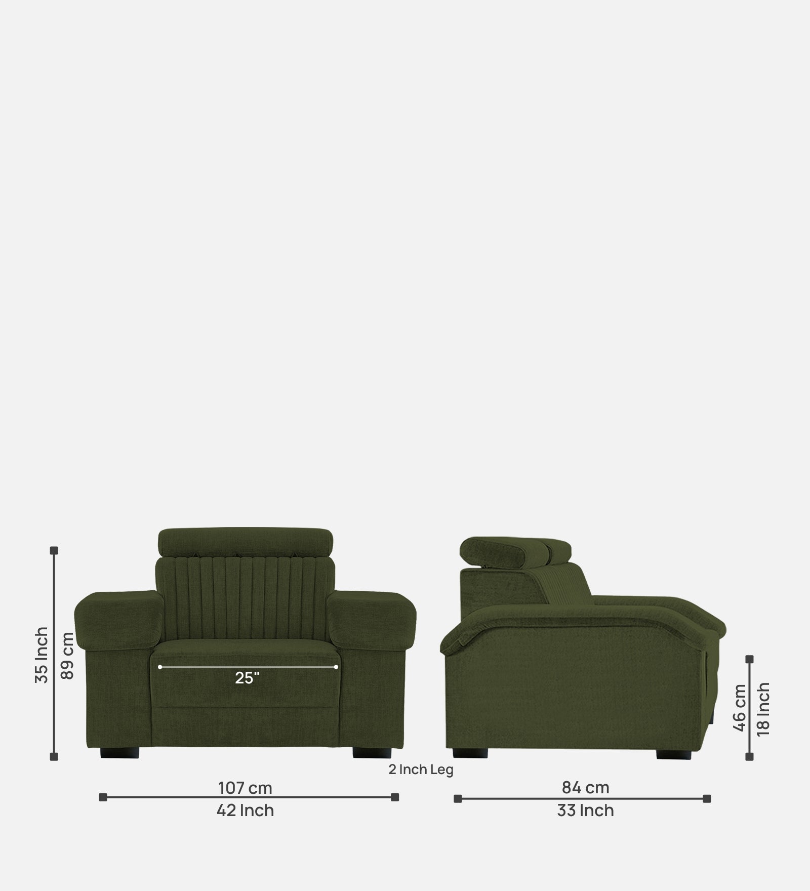 Draco Fabric 1 Seater Sofa In  Olive Green Colour - Febonic Living