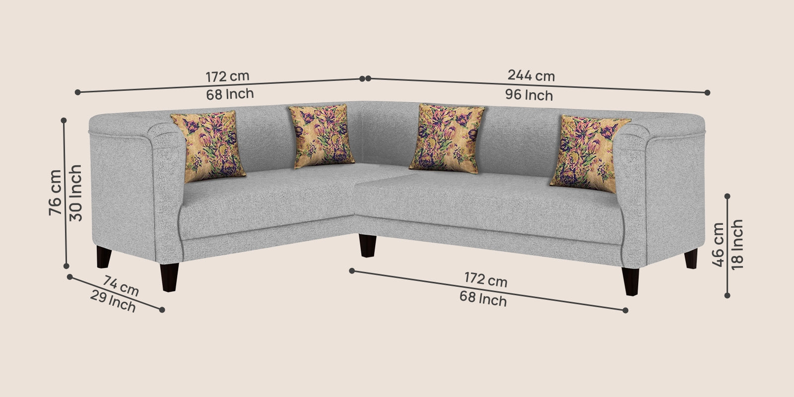 Niki Fabric Corner Sofa In Lit grey Colour - Febonic Living