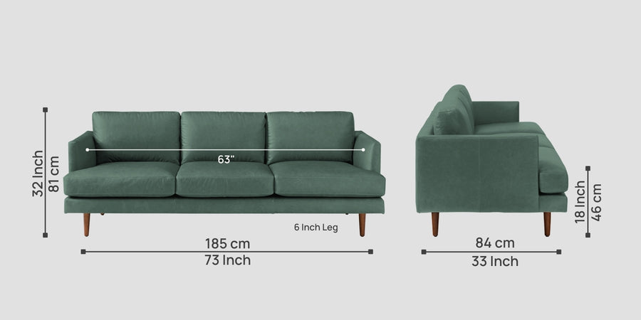 Sterio Leatherette 3 Seater Sofa In Mint Green Colour - Febonic Living