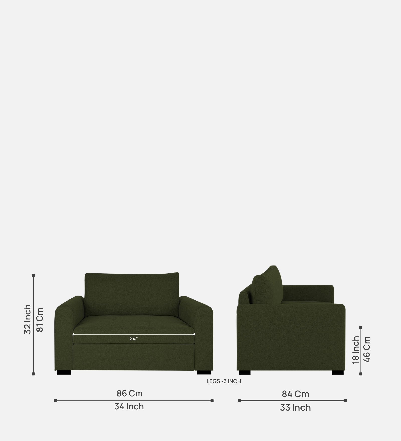 Sigma Fabric 1 Seater Sofa in Olive Green Colour