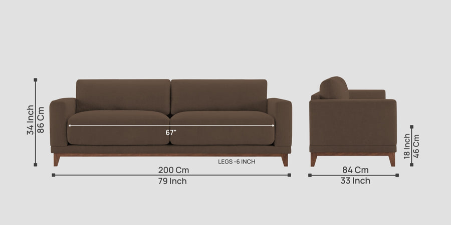 Esha Fabric 3 Seater Sofa In Rosy Brown Colour - Febonic Living