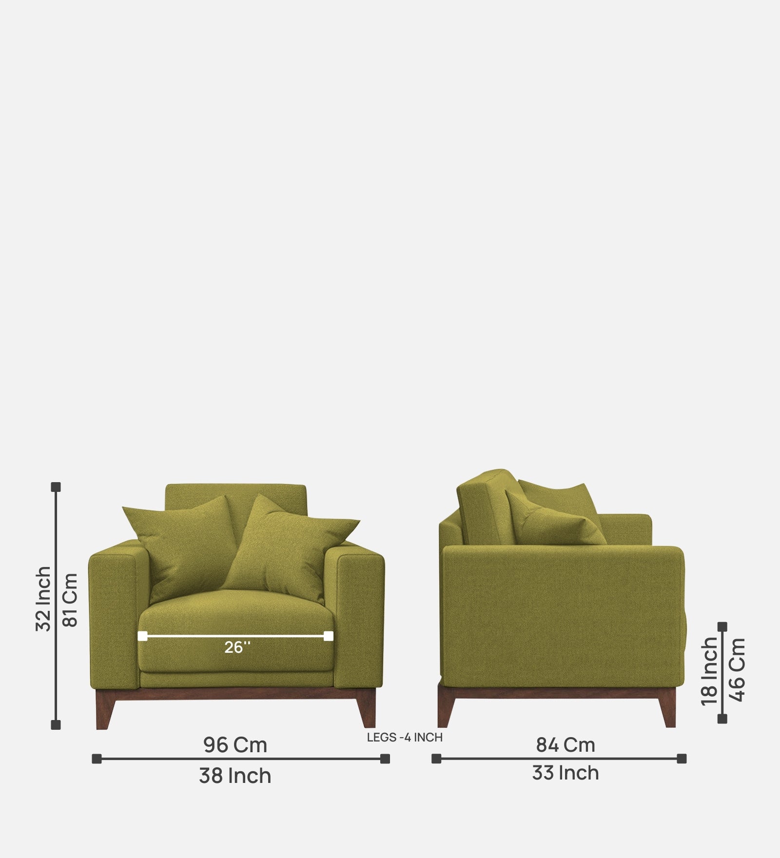 Luca Fabric 1 Seater Sofa in Kelly Green Colour