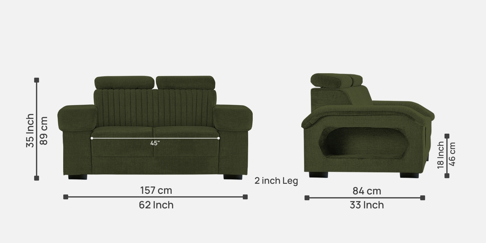 Draco Fabric 2 Seater Sofa In Olive Green Colour